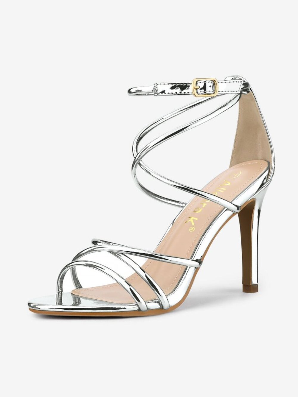 Allegra K Silver Metallic Strappy Stiletto Sandals Size 7